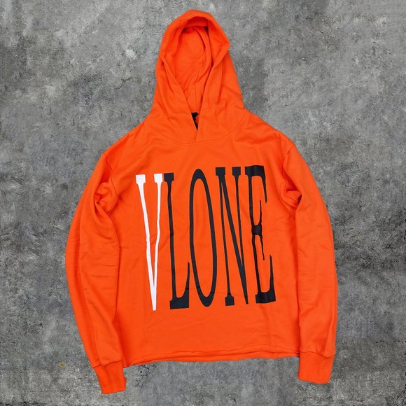 White and orange vlone hoodie Clearance